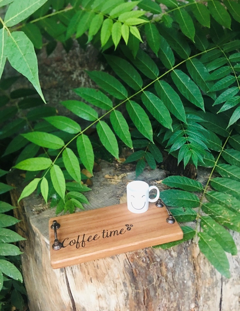 cofee time mottolu country tarzı el yapımı doğal ahşap kahve &amp; sunum